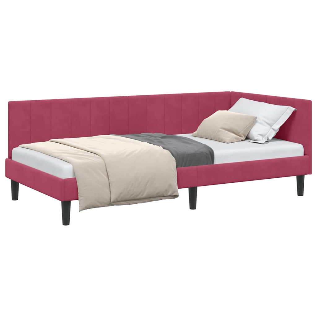 Corner Bed Frame with Headboard Wine red 90 x 200 cm Velvet