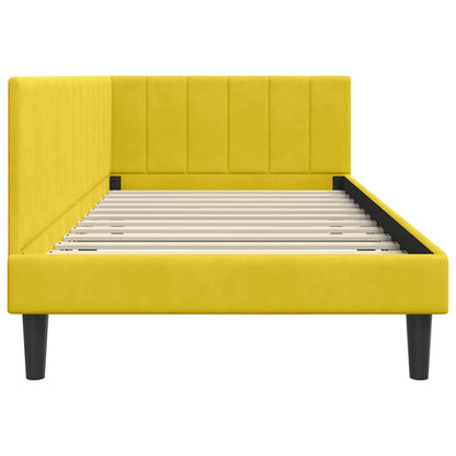 Corner Bed Frame with Headboard Yellow 90 x 200 cm Velvet