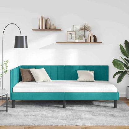 Corner Bed Frame with Headboard Turquoise 90 x 200 cm Velvet