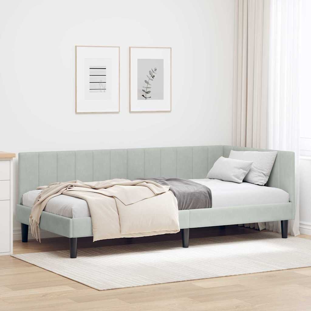 Corner Bed Frame with Headboard Light grey 100 x 200 cm Velvet