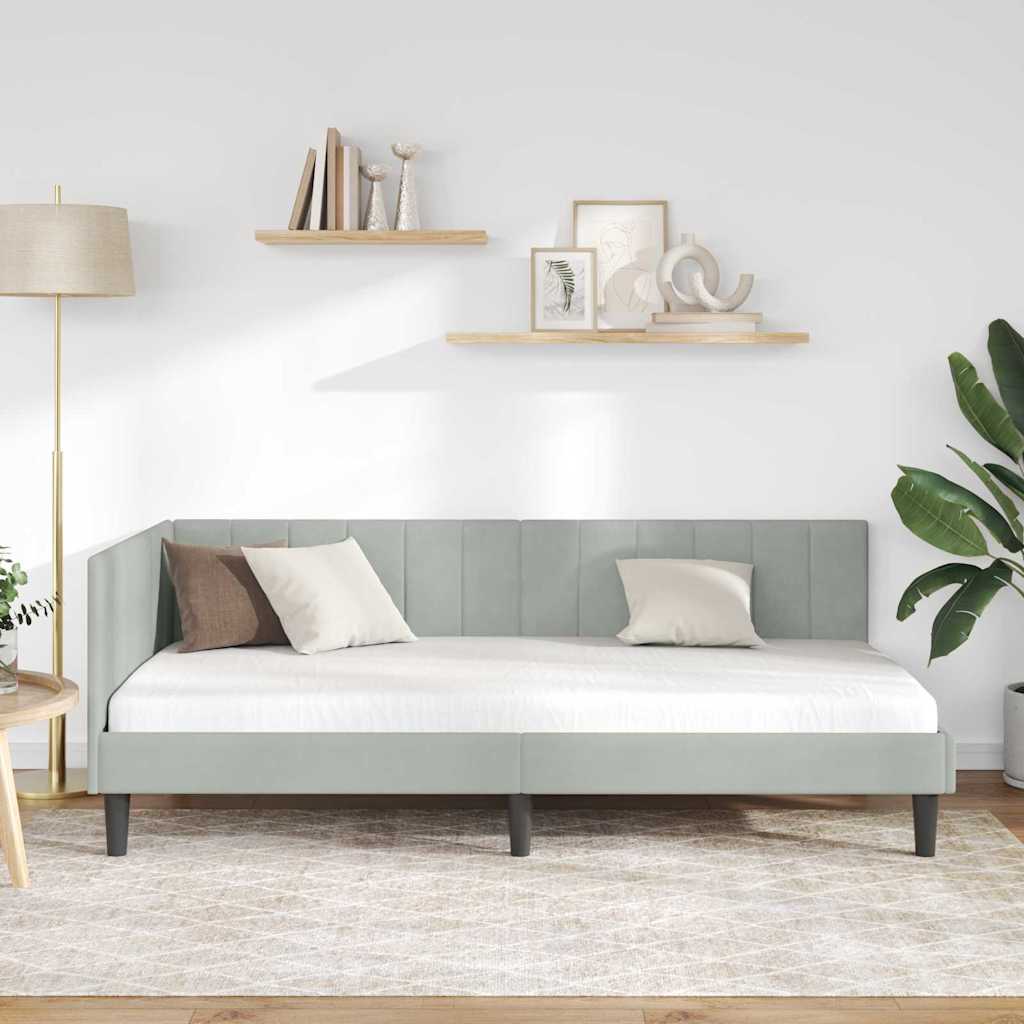 Corner Bed Frame with Headboard Light grey 100 x 200 cm Velvet