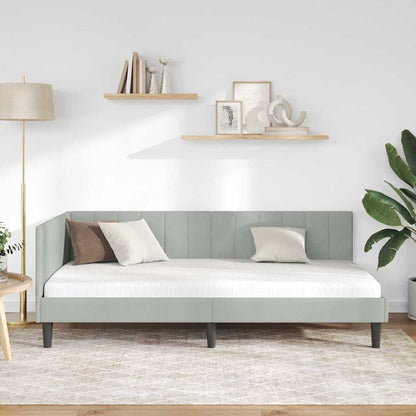 Corner Bed Frame with Headboard Light grey 100 x 200 cm Velvet