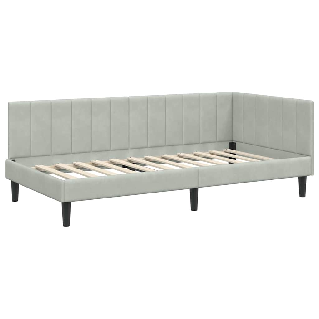 Corner Bed Frame with Headboard Light grey 100 x 200 cm Velvet