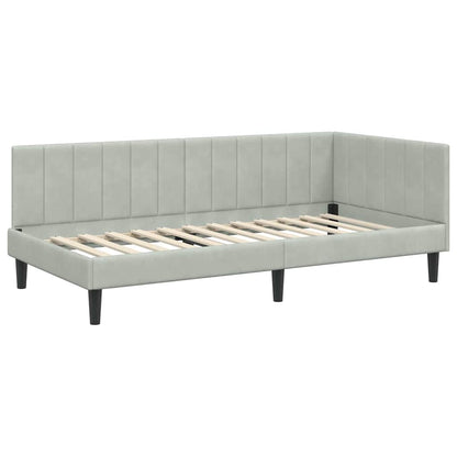Corner Bed Frame with Headboard Light grey 100 x 200 cm Velvet