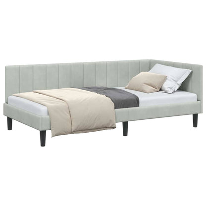 Corner Bed Frame with Headboard Light grey 100 x 200 cm Velvet