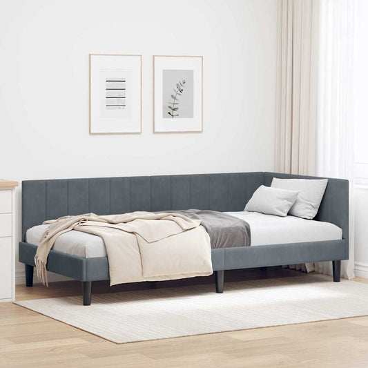 Corner Bed Frame with Headboard Dark grey 100 x 200 cm Velvet