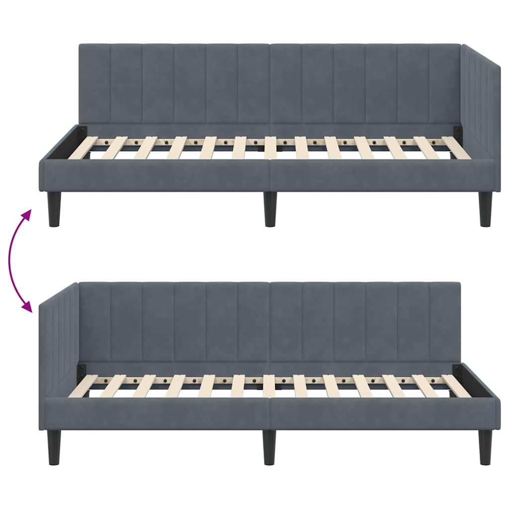 Corner Bed Frame with Headboard Dark grey 100 x 200 cm Velvet