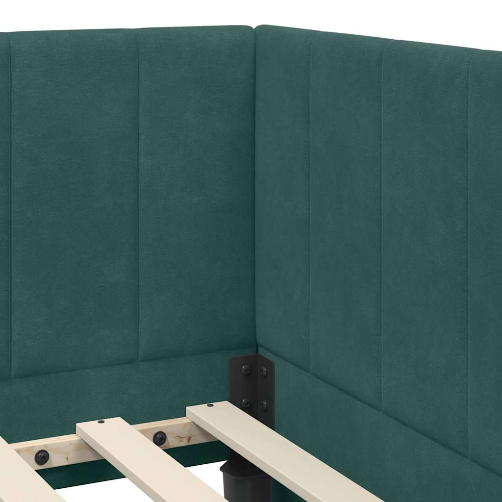 Corner Bed Frame with Headboard Dark green 100 x 200 cm Velvet