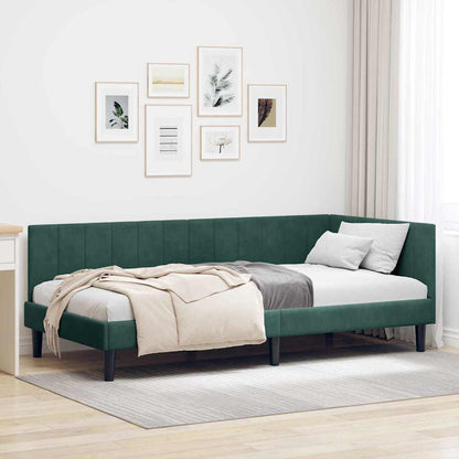 Corner Bed Frame with Headboard Dark green 100 x 200 cm Velvet