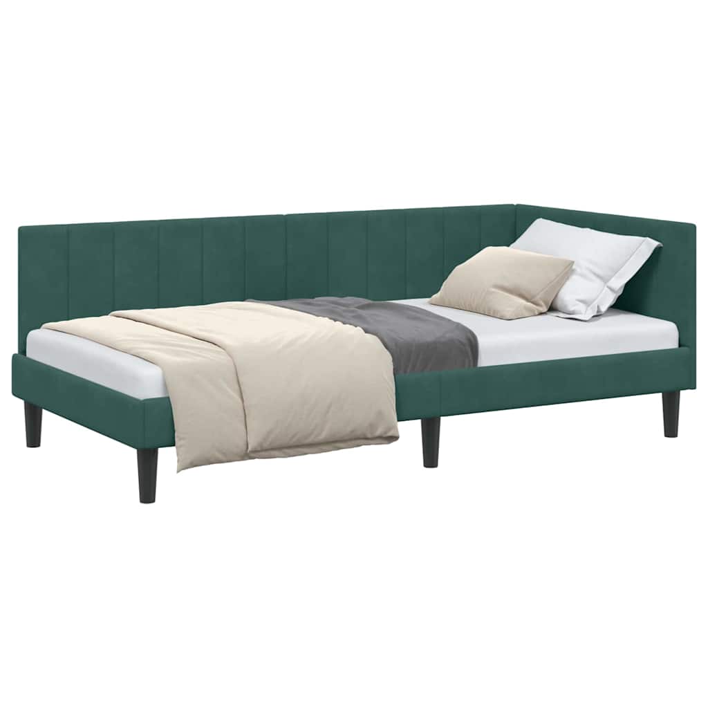 Corner Bed Frame with Headboard Dark green 100 x 200 cm Velvet
