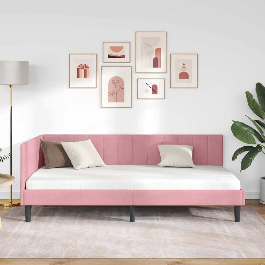 Corner Bed Frame with Headboard Pink 100 x 200 cm Velvet