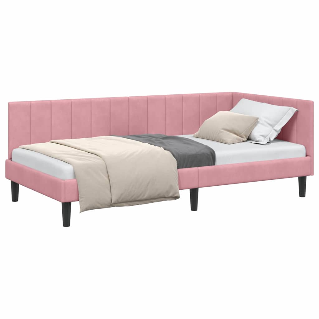 Corner Bed Frame with Headboard Pink 100 x 200 cm Velvet