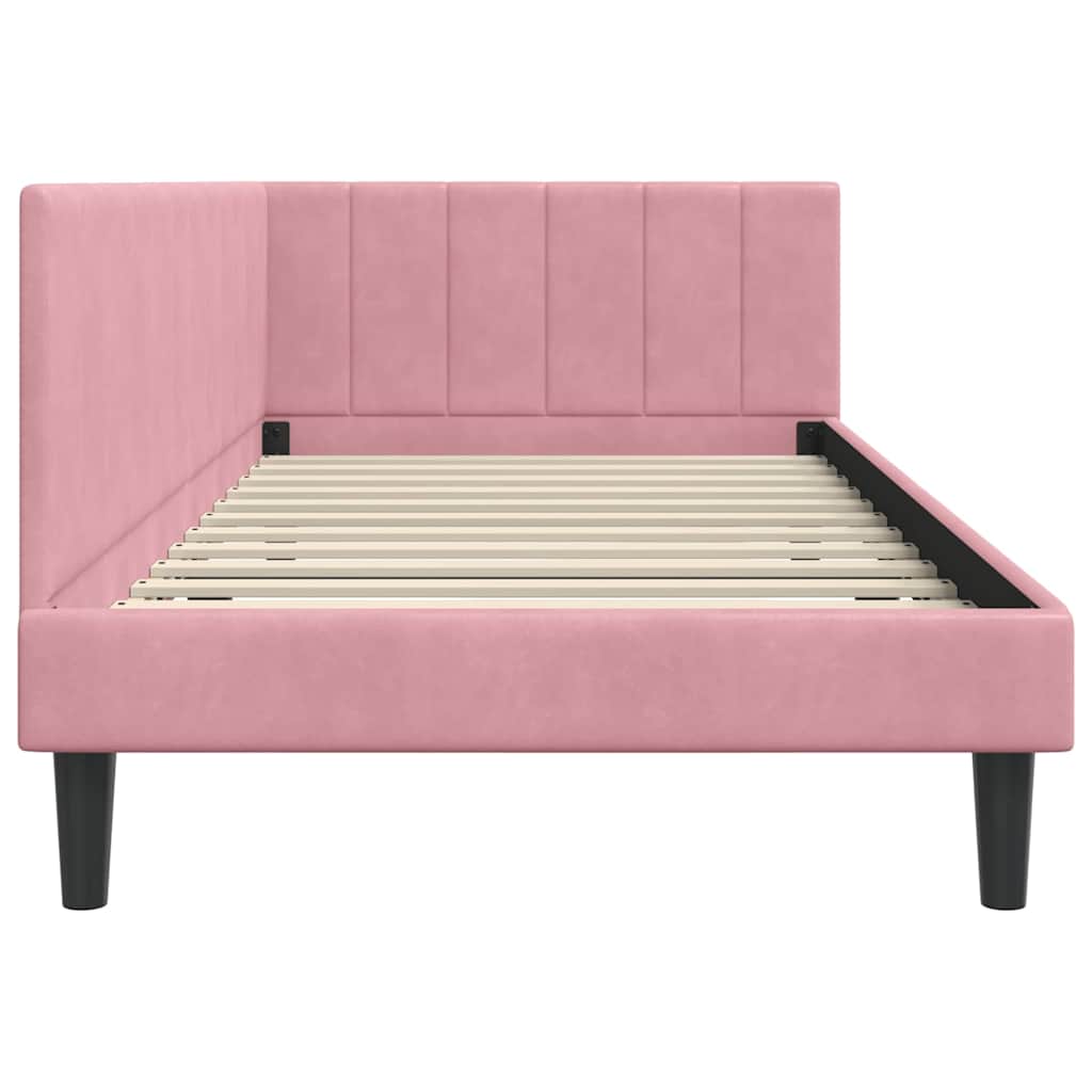 Corner Bed Frame with Headboard Pink 100 x 200 cm Velvet