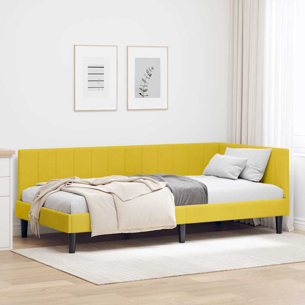 Corner Bed Frame with Headboard Yellow 100 x 200 cm Velvet