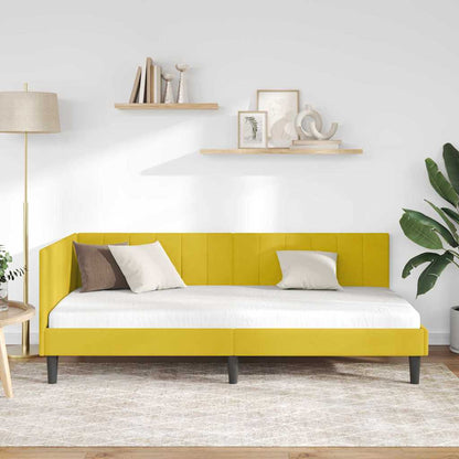 Corner Bed Frame with Headboard Yellow 100 x 200 cm Velvet