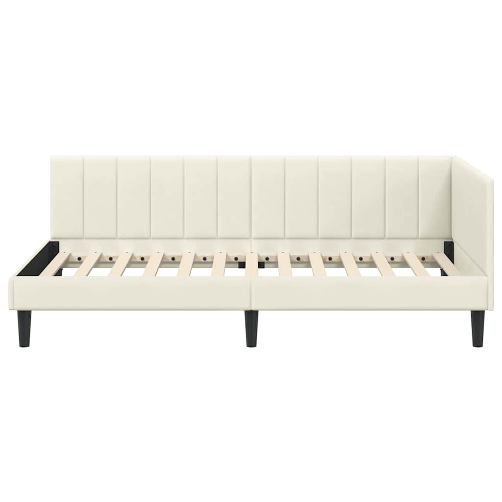 Corner Bed Frame with Headboard Cream 100 x 200 cm Velvet