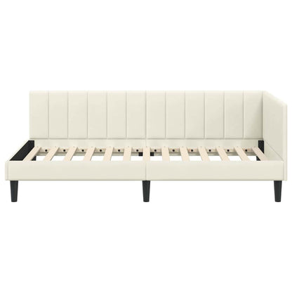Corner Bed Frame with Headboard Cream 100 x 200 cm Velvet