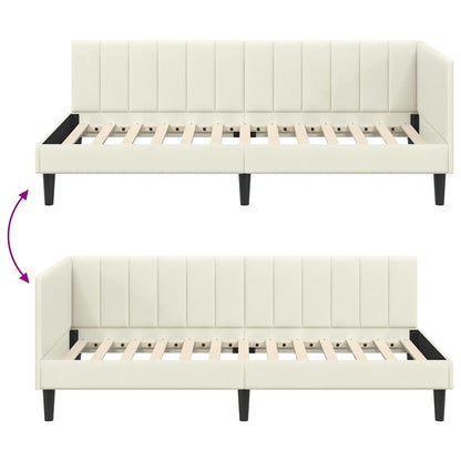 Corner Bed Frame with Headboard Cream 100 x 200 cm Velvet