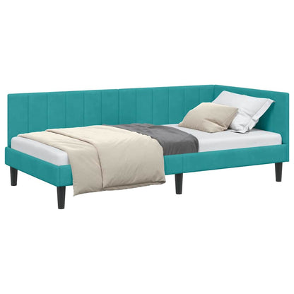 Corner Bed Frame with Headboard Turquoise 100 x 200 cm Velvet