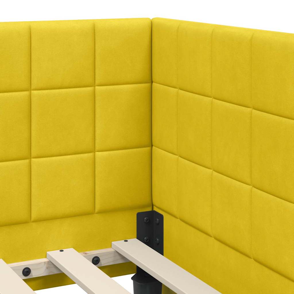 Corner Bed Frame with Headboard Yellow 80 cm x 200 cm Velvet