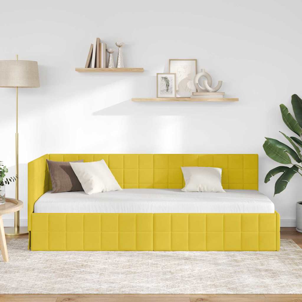 Corner Bed Frame with Headboard Yellow 80 cm x 200 cm Velvet