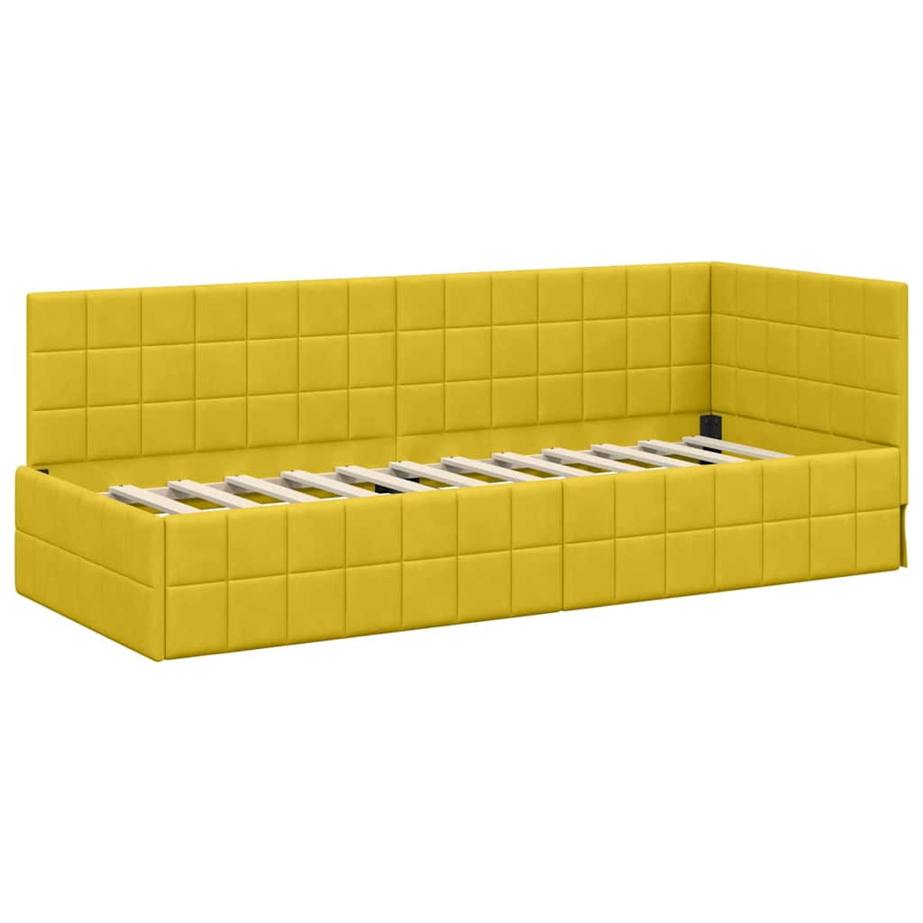 Corner Bed Frame with Headboard Yellow 80 cm x 200 cm Velvet