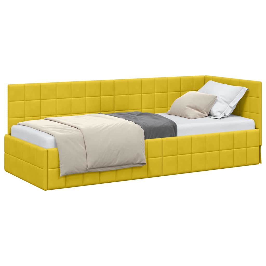 Corner Bed Frame with Headboard Yellow 80 cm x 200 cm Velvet