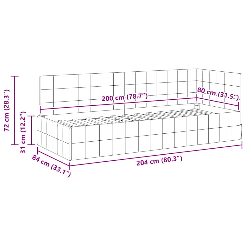 Corner Bed Frame with Headboard Yellow 80 cm x 200 cm Velvet