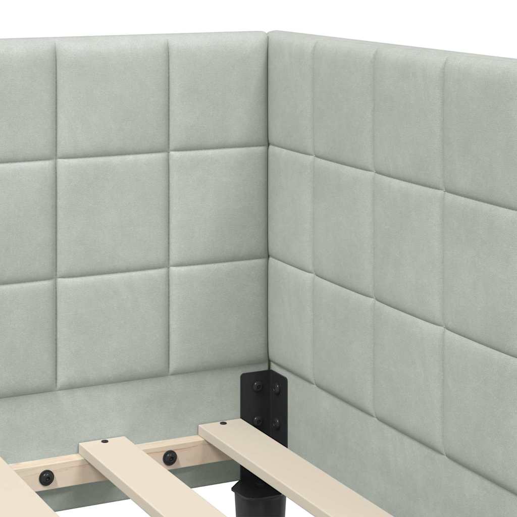 Corner Bed Frame with Headboard Light grey 90 x 190 cm Velvet