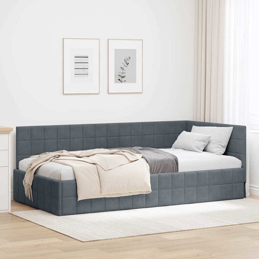 Corner Bed Frame with Headboard Dark grey 90 x 190 cm Velvet