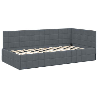Corner Bed Frame with Headboard Dark grey 90 x 190 cm Velvet