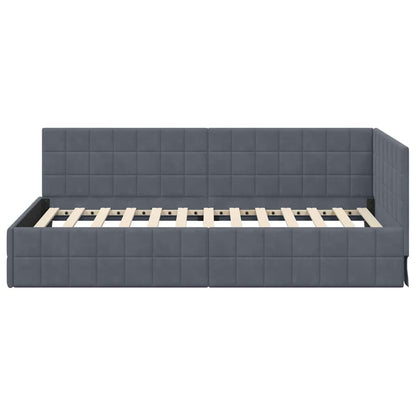 Corner Bed Frame with Headboard Dark grey 90 x 190 cm Velvet