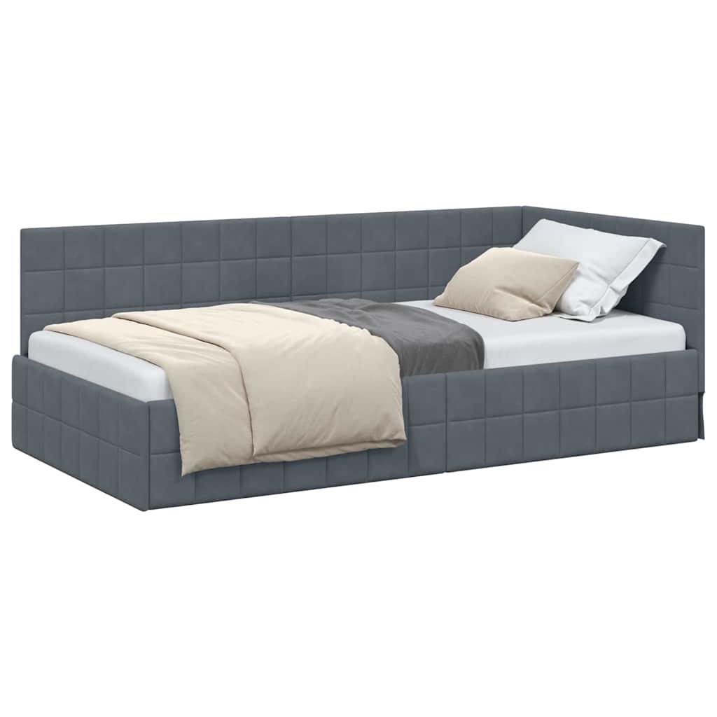 Corner Bed Frame with Headboard Dark grey 90 x 190 cm Velvet