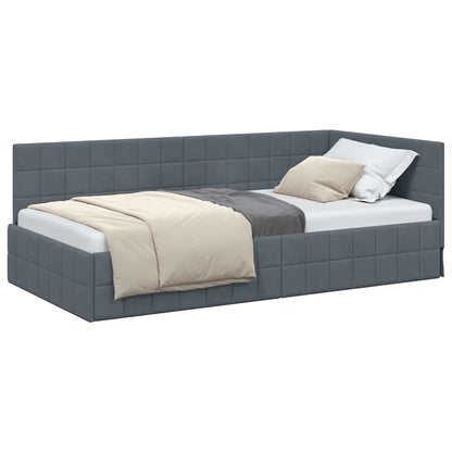Corner Bed Frame with Headboard Dark grey 90 x 190 cm Velvet