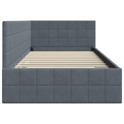 Corner Bed Frame with Headboard Dark grey 90 x 190 cm Velvet