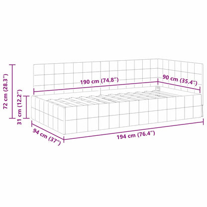 Corner Bed Frame with Headboard Dark grey 90 x 190 cm Velvet