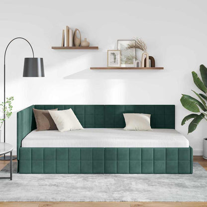 Corner Bed Frame with Headboard Dark green 90 x 190 cm Velvet