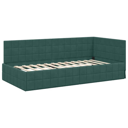 Corner Bed Frame with Headboard Dark green 90 x 190 cm Velvet