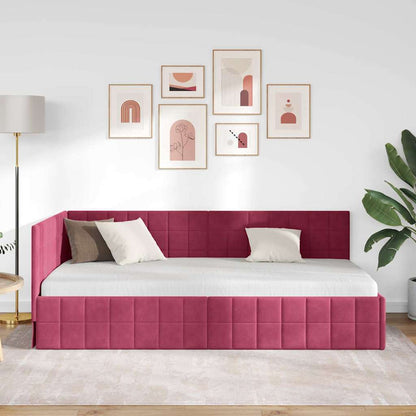 Corner Bed Frame with Headboard Wine red 90 x 190 cm Velvet