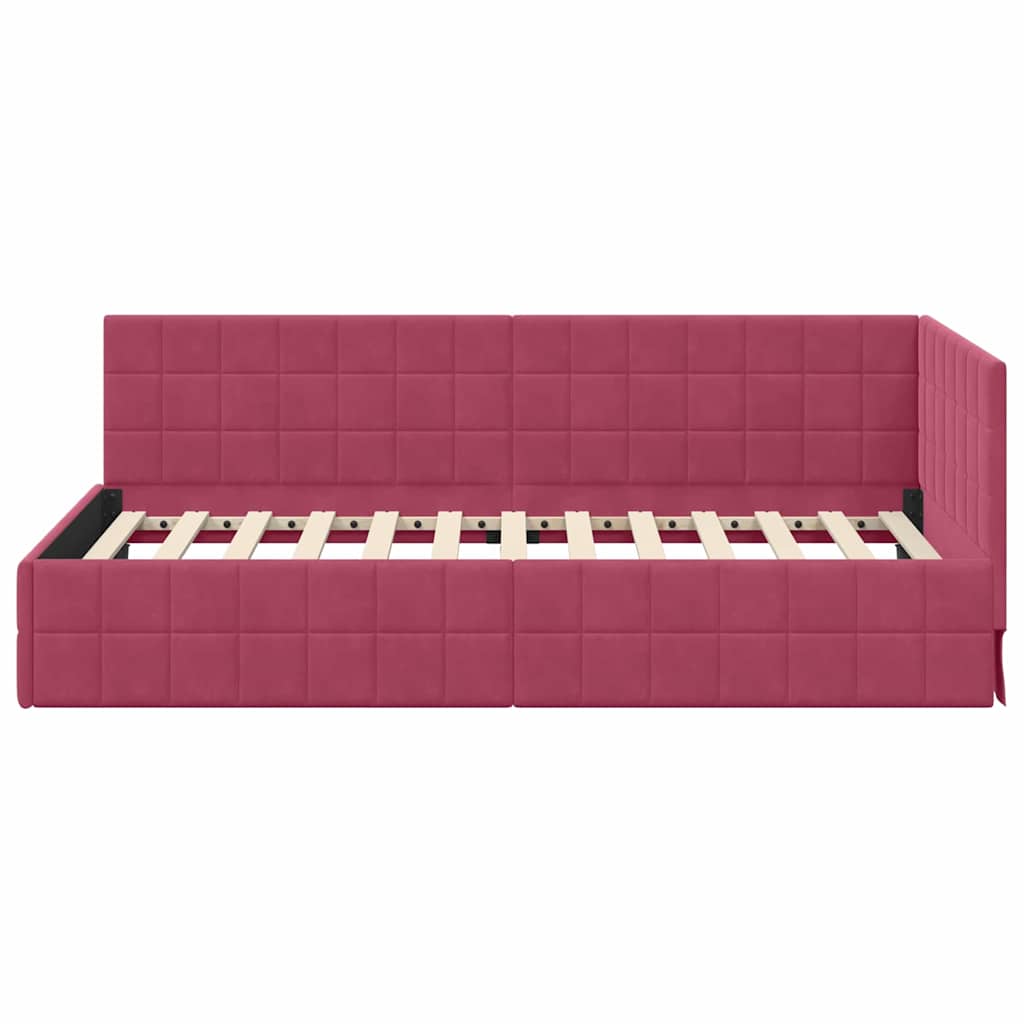 Corner Bed Frame with Headboard Wine red 90 x 190 cm Velvet