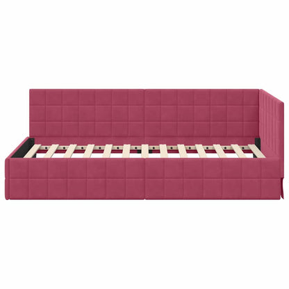 Corner Bed Frame with Headboard Wine red 90 x 190 cm Velvet