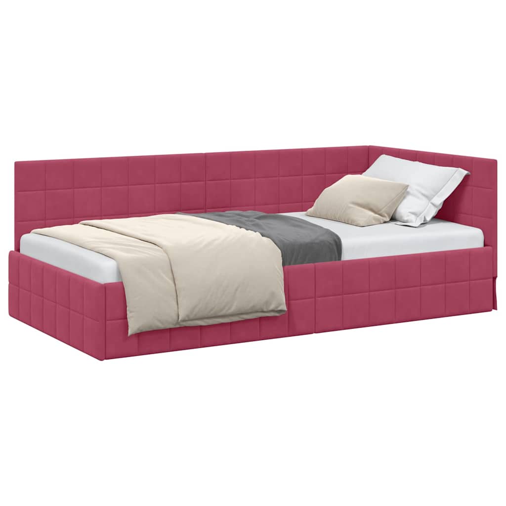 Corner Bed Frame with Headboard Wine red 90 x 190 cm Velvet