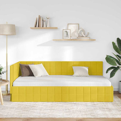 Corner Bed Frame with Headboard Yellow 90 x 190 cm Velvet