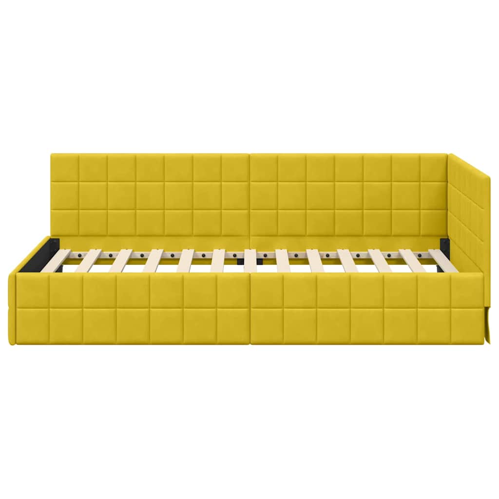 Corner Bed Frame with Headboard Yellow 90 x 190 cm Velvet