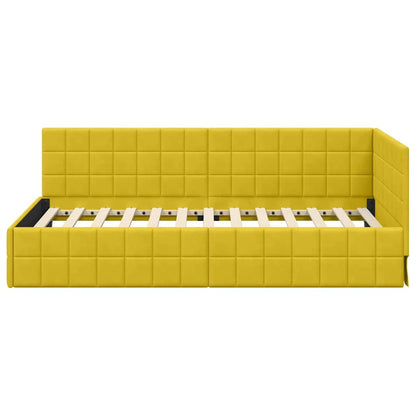 Corner Bed Frame with Headboard Yellow 90 x 190 cm Velvet