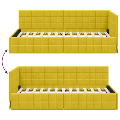 Corner Bed Frame with Headboard Yellow 90 x 190 cm Velvet
