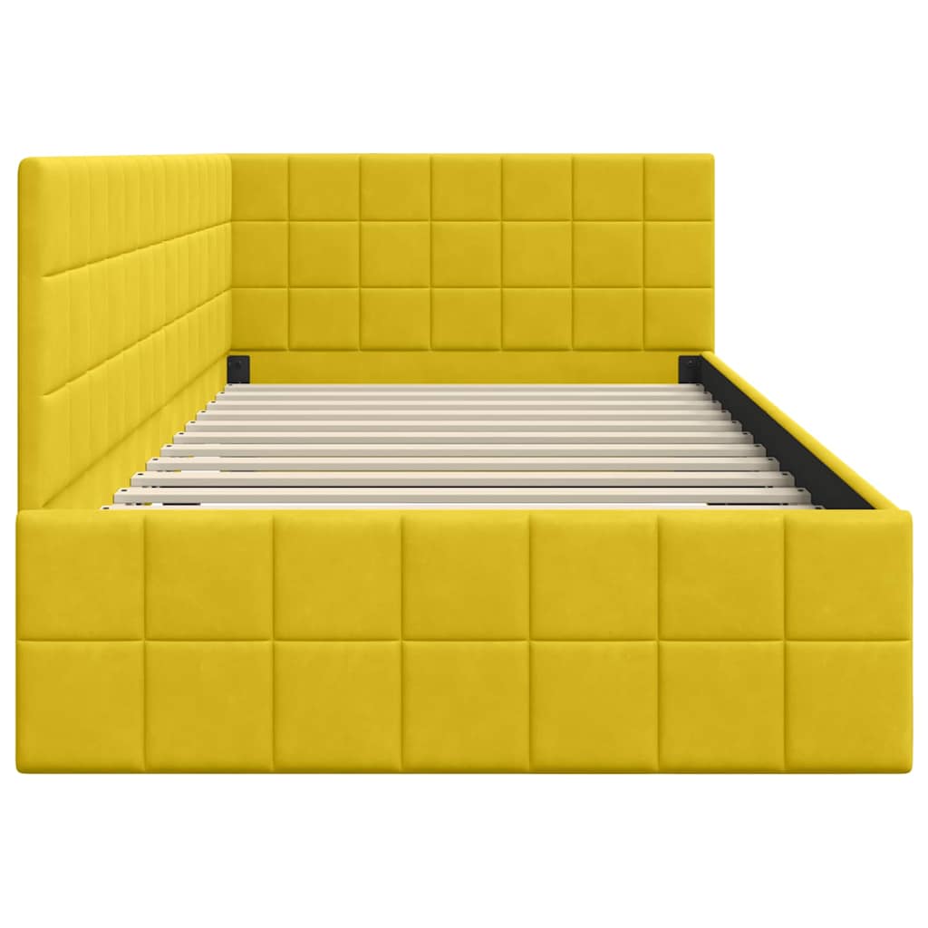 Corner Bed Frame with Headboard Yellow 90 x 190 cm Velvet