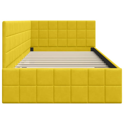 Corner Bed Frame with Headboard Yellow 90 x 190 cm Velvet