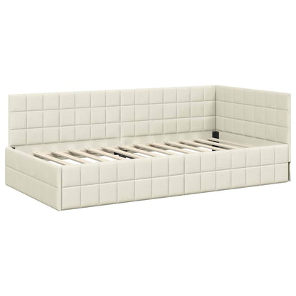 Corner Bed Frame with Headboard Cream 90 x 190 cm Velvet