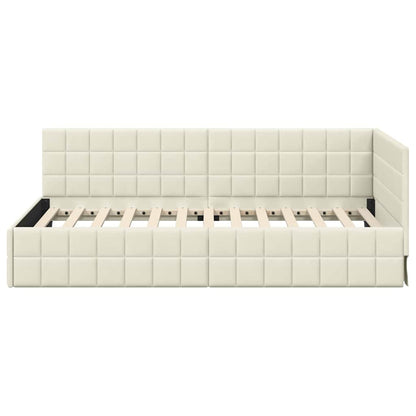 Corner Bed Frame with Headboard Cream 90 x 190 cm Velvet